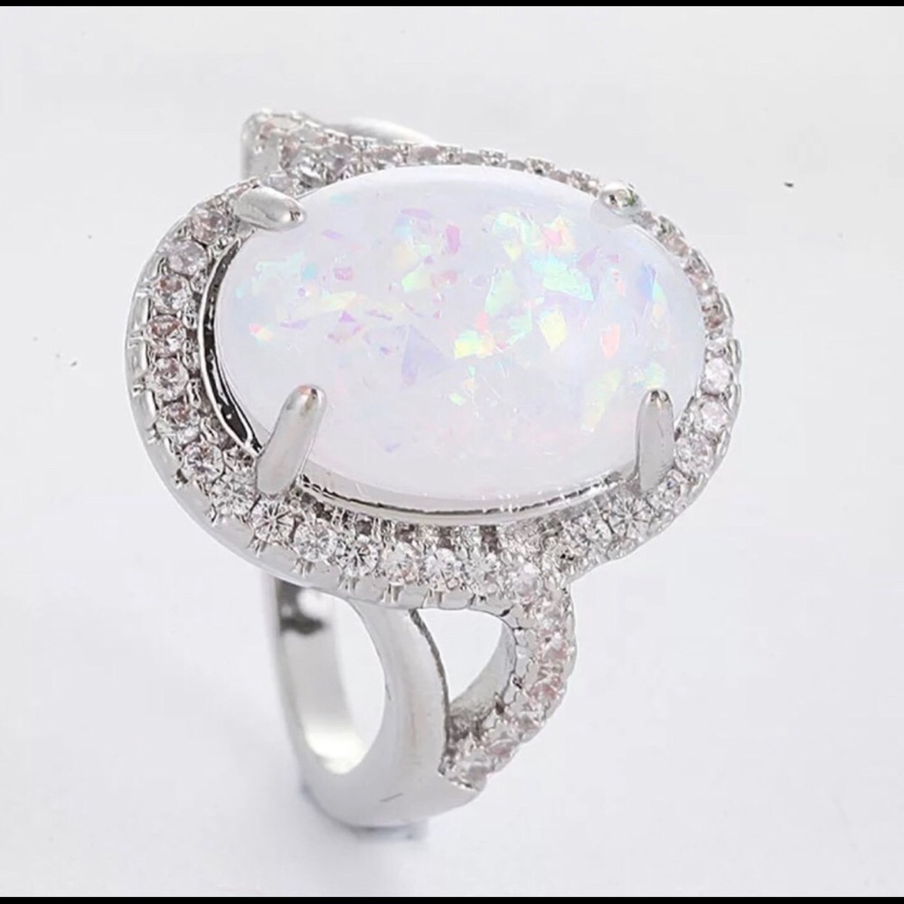 Large Fire Opal Moonstone Sterling Silver Ring
